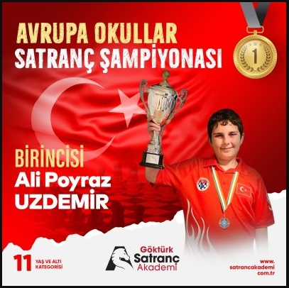 ALİ POYRAZ UZDEMİR, AVRUPA OKULLAR SATRANÇ ŞAMPİYONASI'NDA ŞAMPİYON!