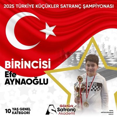 EFE AYNAOĞLU, TÜRKİYE KÜÇÜKLER SATRANÇ ŞAMPİYONASI’NDA BİRİNCİ OLDU!